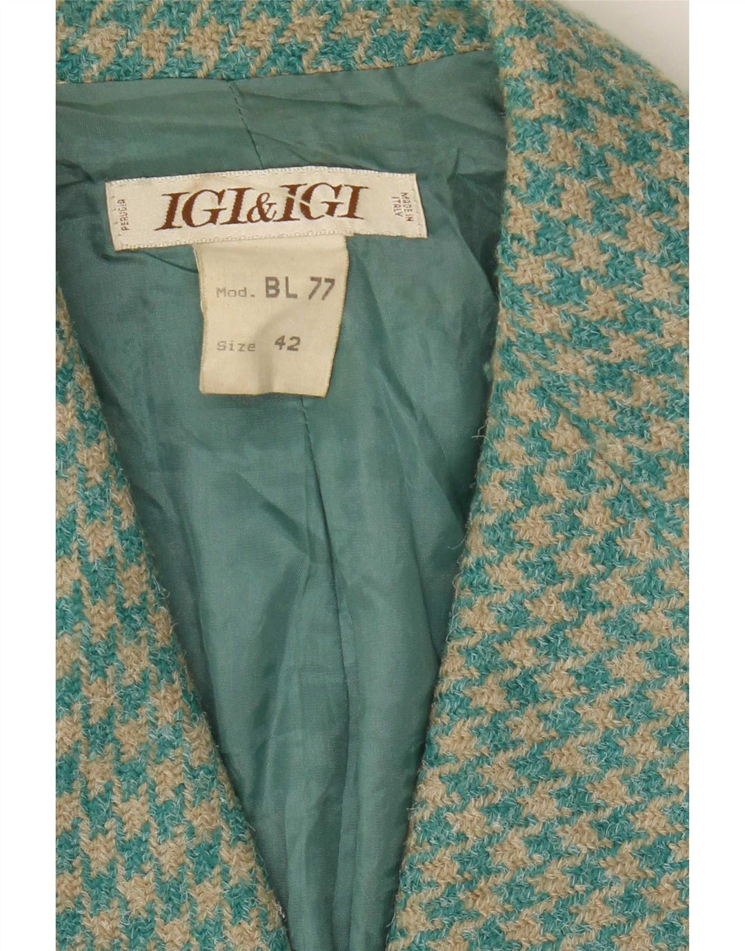 Igi & Womens 4-knaps blazerjakke IT 42 Medium Blue Houndstooth Uld