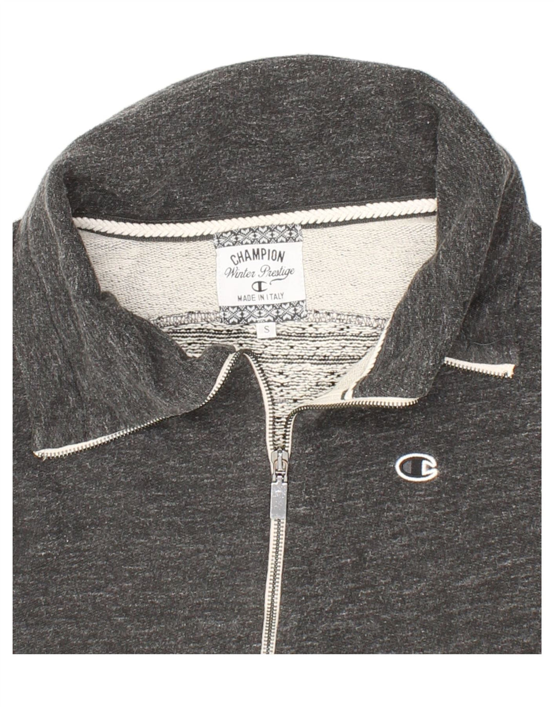 CHAMPION Womens Tracksuit Top Jacket UK 10 Small Grey Fair Isle Cotton Vintage Champion and Second-Hand Champion from Messina Hembry 