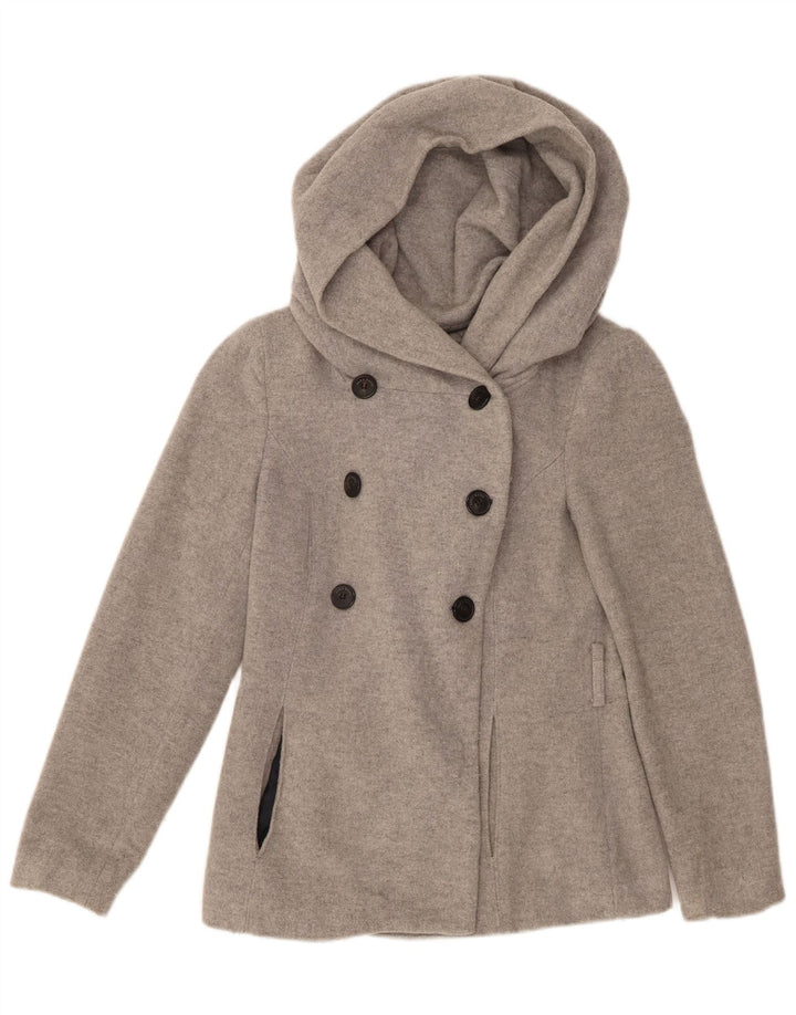 Zara Dame Hooded Pea Coat UK 10 Small Grey Uld