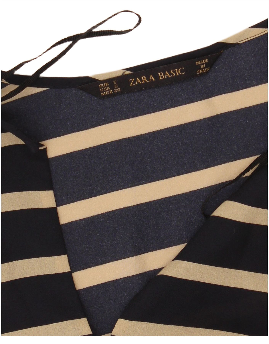 Zara Dame Langærmet Bluse Top UK 10 Small Navy Blue Stribet
