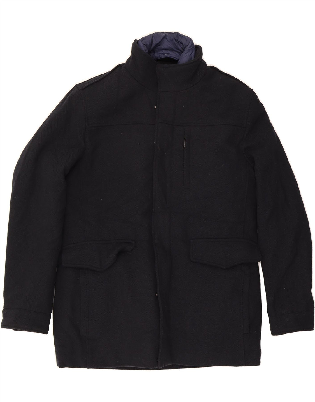 SEA BARRIER Mens Overcoat UK 46 3XL Navy Blue Polyester Vintage Sea Barrier and Second-Hand Sea Barrier from Messina Hembry 