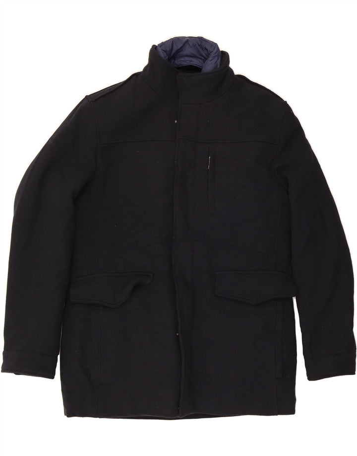 SEA BARRIER Mens Overcoat UK 46 3XL Navy Blue Polyester Vintage Sea Barrier and Second-Hand Sea Barrier from Messina Hembry 