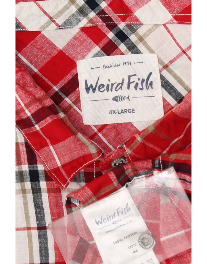 Weird Fish Mens Short Sleeve Shirt 4XL Red Check Cotton