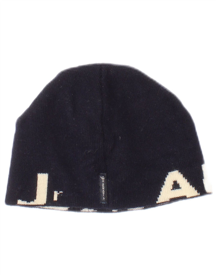 Armani Junior Drenge Grafisk Strik Beanie Hat One Size Navy Blue Colourblock