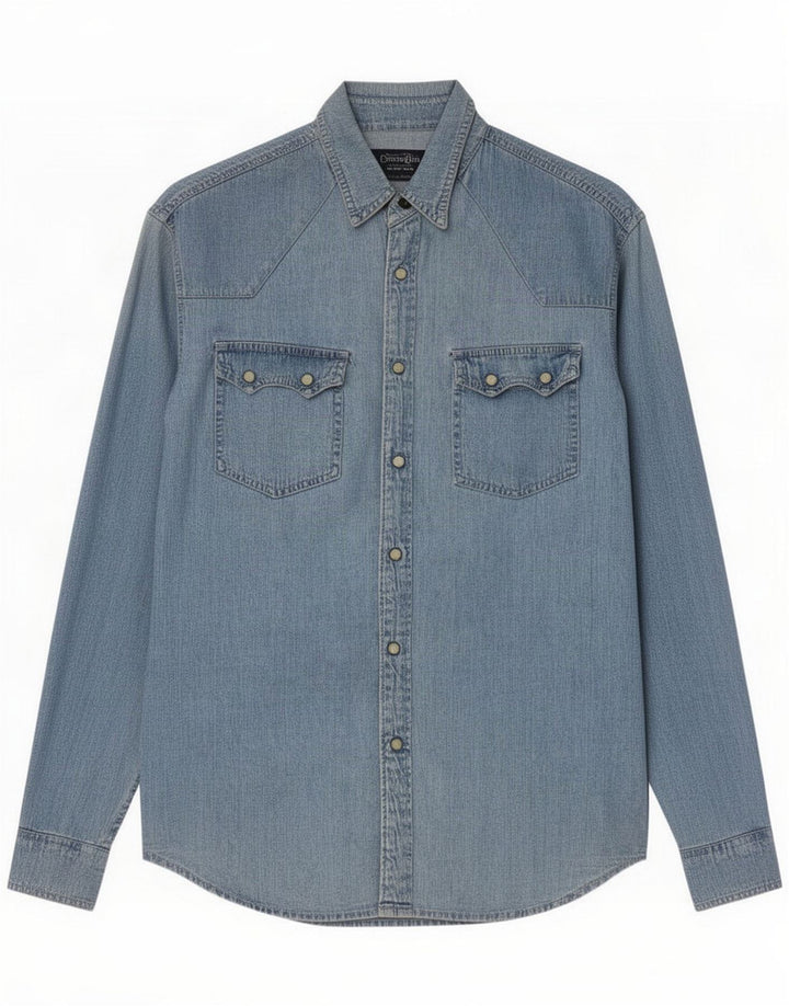 Bomuldsbælte vestlig denimskjorte til mænd Large Blue
