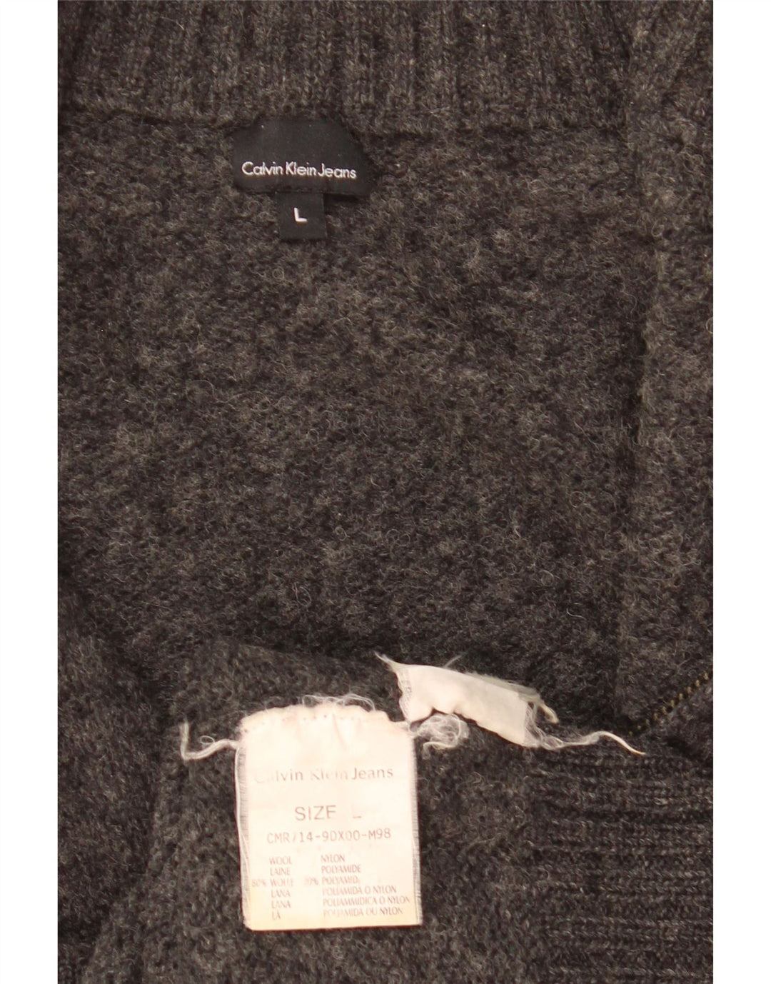 Calvin Klein Dame Cardigan Sweater UK 16 Stor Grå Uld