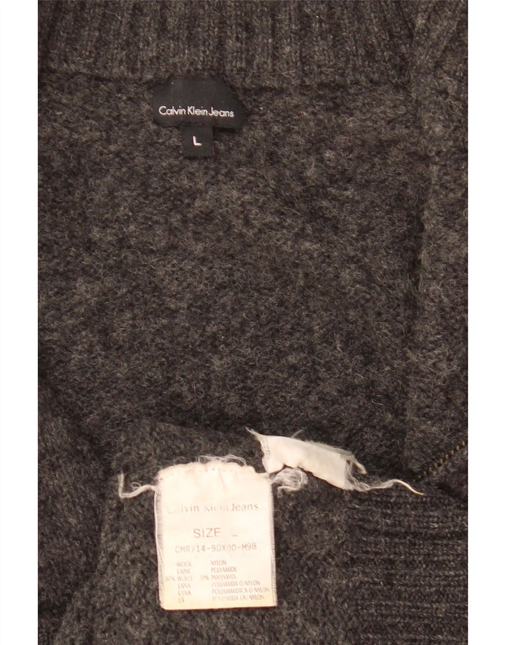 Calvin Klein Dame Cardigan Sweater UK 16 Stor Grå Uld