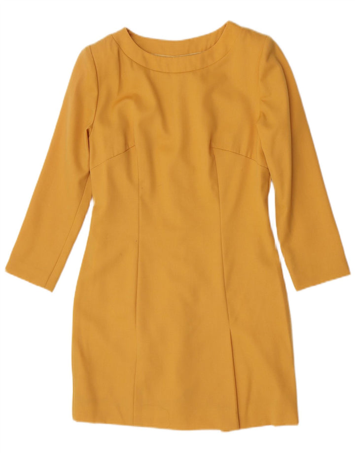 Vintage Kvinders 3/4-ærmede Skede Kjole UK 12 Medium Gul