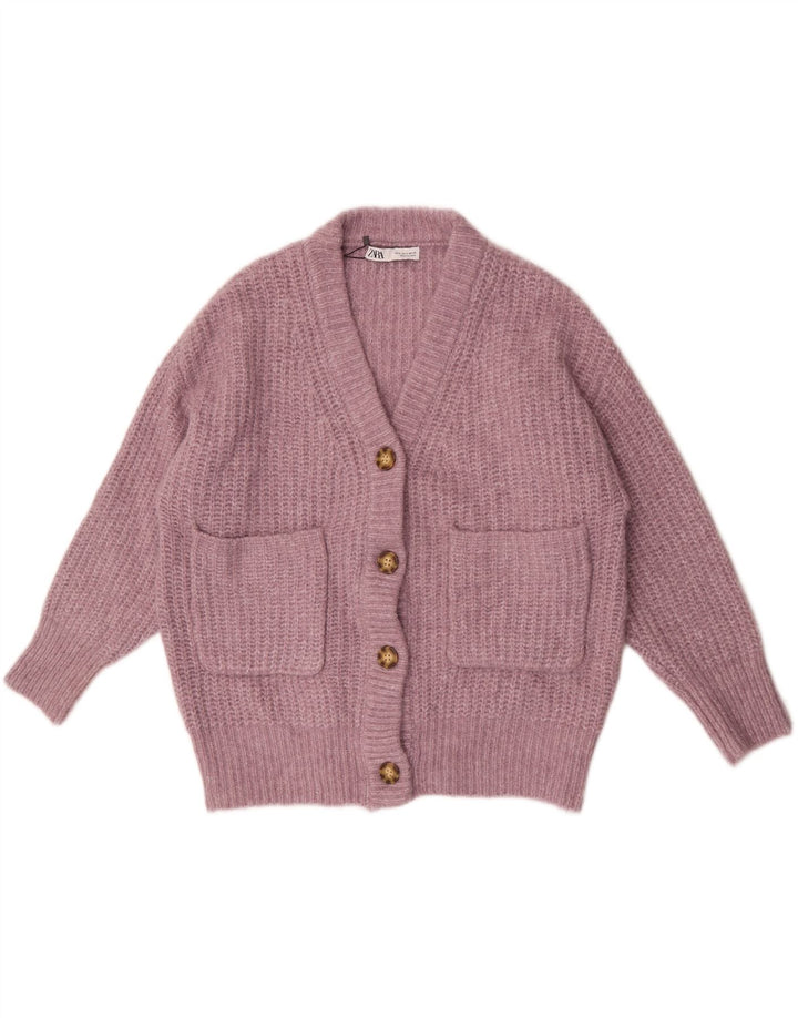 Zara Kvinders Oversized Cardigan Sweater UK 10 Small Pink Polyester