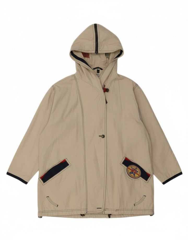 Vintage dame hætte oversize regnjakke UK 8 Small off white polyester