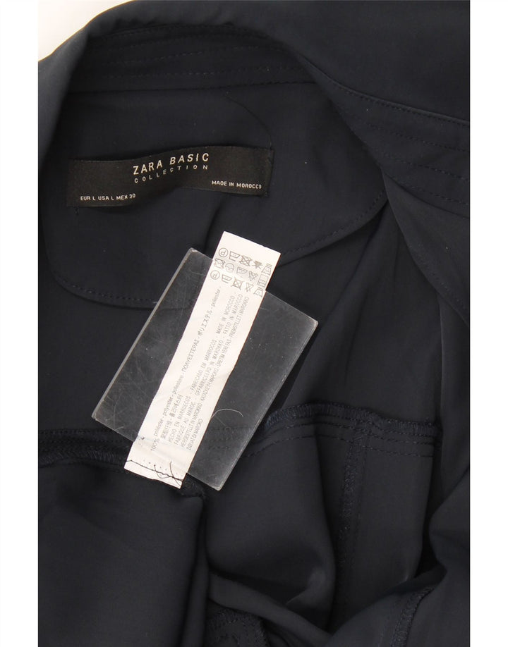 Zara Trench Coat til kvinder UK 16 Large Navy Blue Polyester