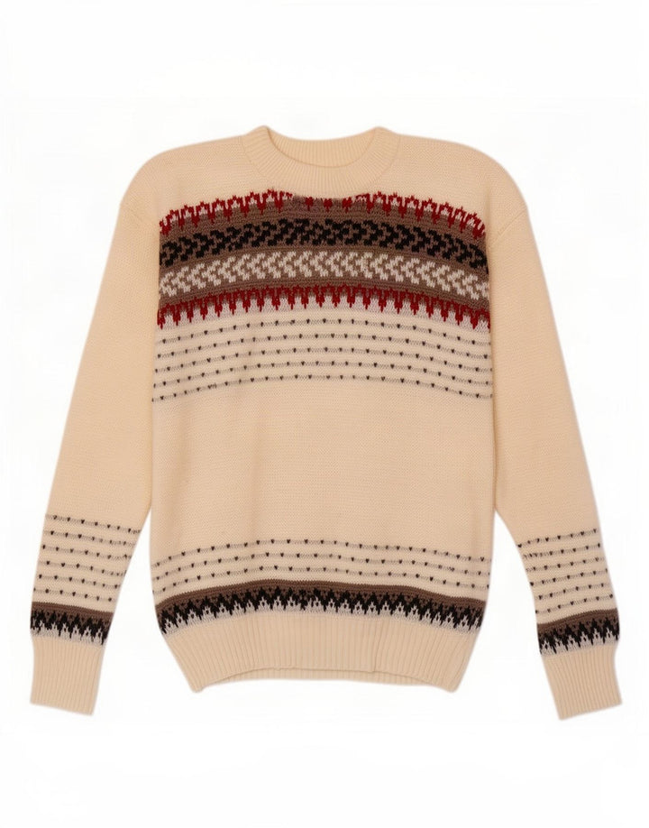 Vintage herre rund hals sweater mellem beige stribet