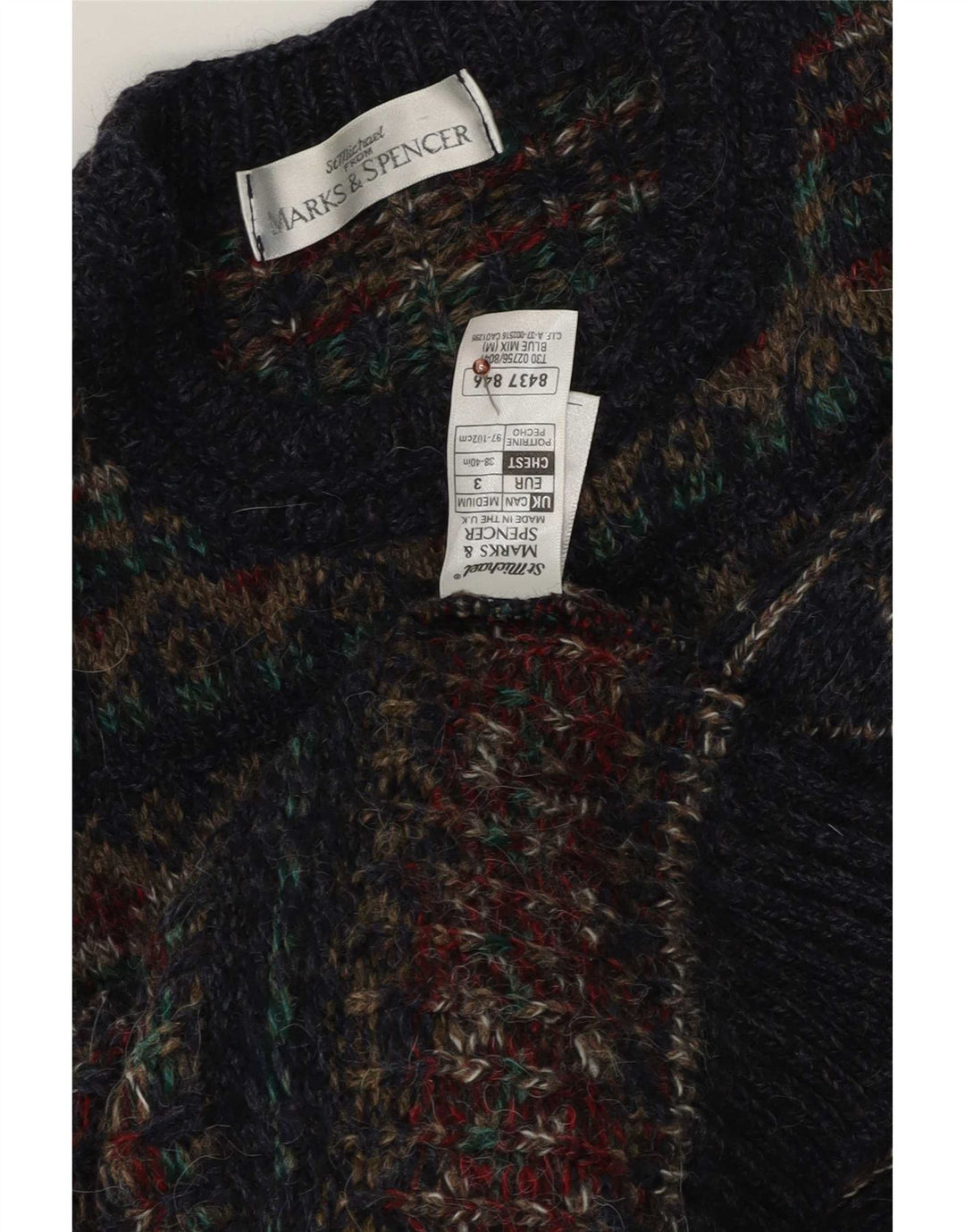 Marks & Spencer Herretrøjetrøje med rund hals mellem marineblå Fair Isle
