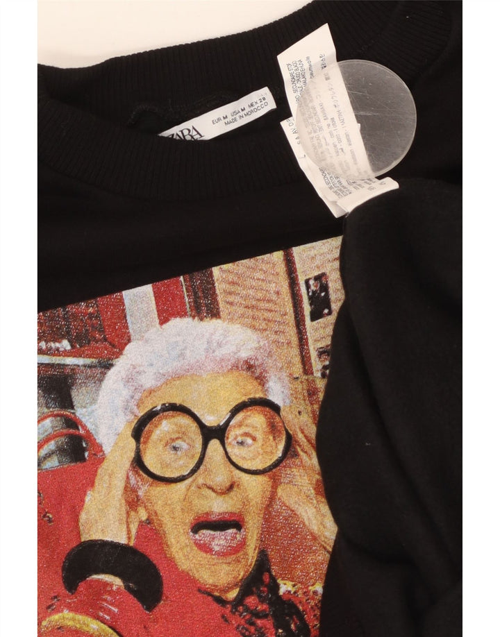 ZARA Graphic Sweatshirt Jumper UK 14 Medium Sort Bomuld