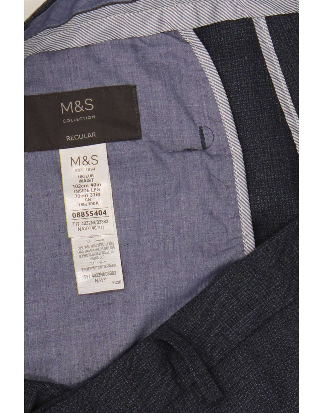 Marks & Spencer Herre Straight Regular Suit Bukser W40 L31 Navy Blue