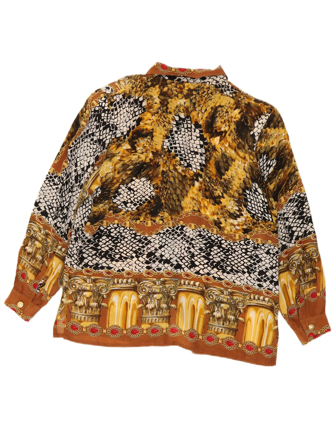 Lindas Abstrakt mønster Skjortebluse til kvinder UK 18 XL Brun Silke