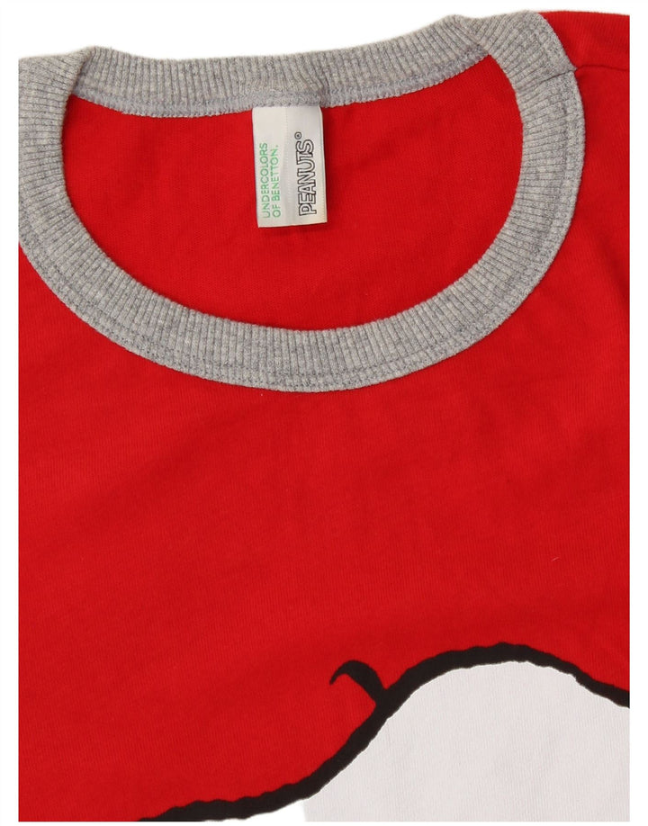 BENETTON Dame Peanuts Grafisk Top Langærmet UK 14 Medium Red Cartoon