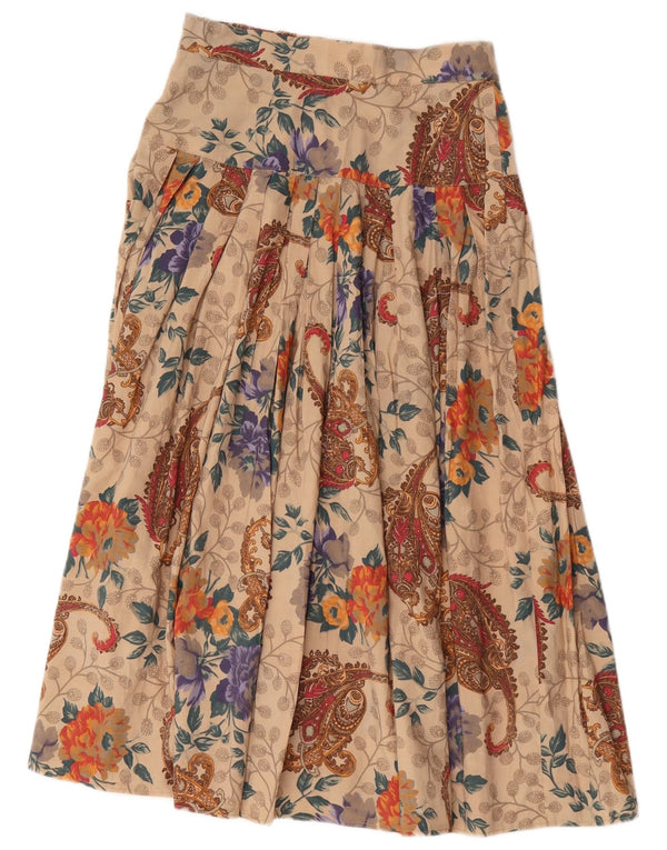 Vintage Kvinders Flared Skirt IT 44 Medium W28 Beige Floral Viscose