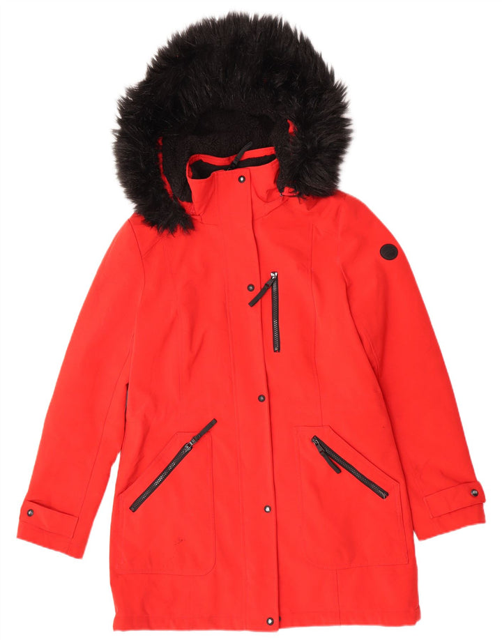 Calvin Klein Dame Hooded Parka Jacket UK 10 Small Red Polyester