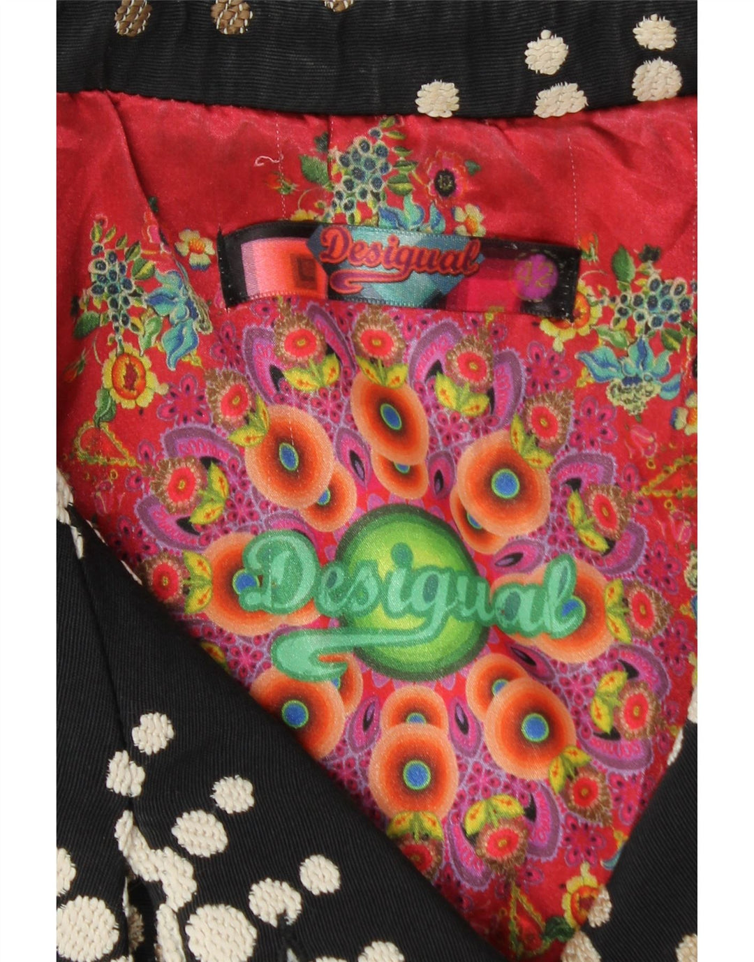 Desigual Dame Overfrakke EU 42 Stor Sort Blomster Akryl
