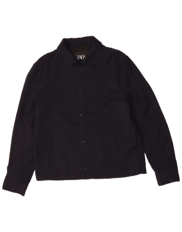 Zara Herre Bomber Jacket UK 40 Large Navy Blue Polyester
