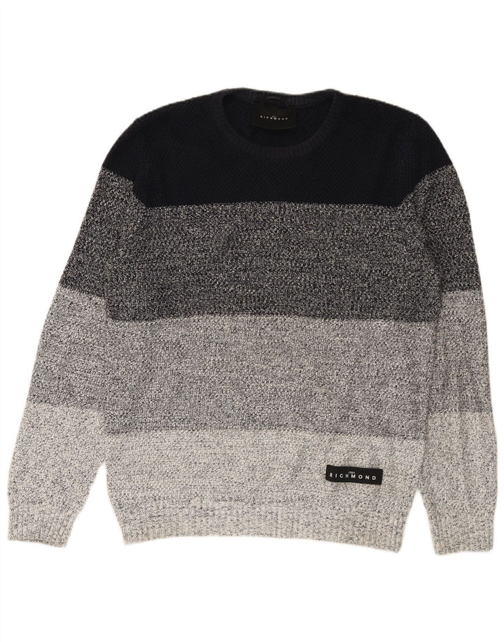 Richmond Herre rund hals sweater stor flerfarvet stribet bomuld