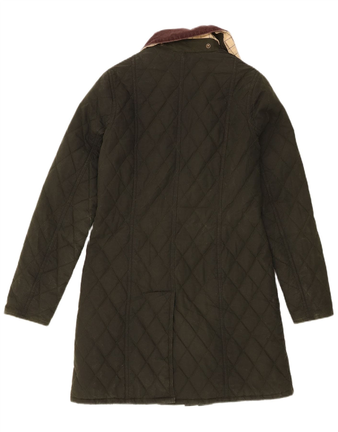 Barbour Dame Vokset Bomuld Quiltet Jakke UK 8 Lille Khaki Bomuld