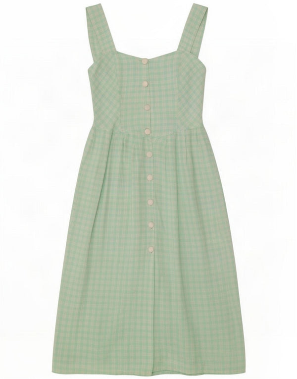 Vintage Womens Sundress UK 12 Medium Green Gingham