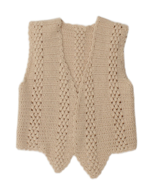 VINTAGE Womens Sleeveless Open Cardigan Sweater UK 12 Medium Beige