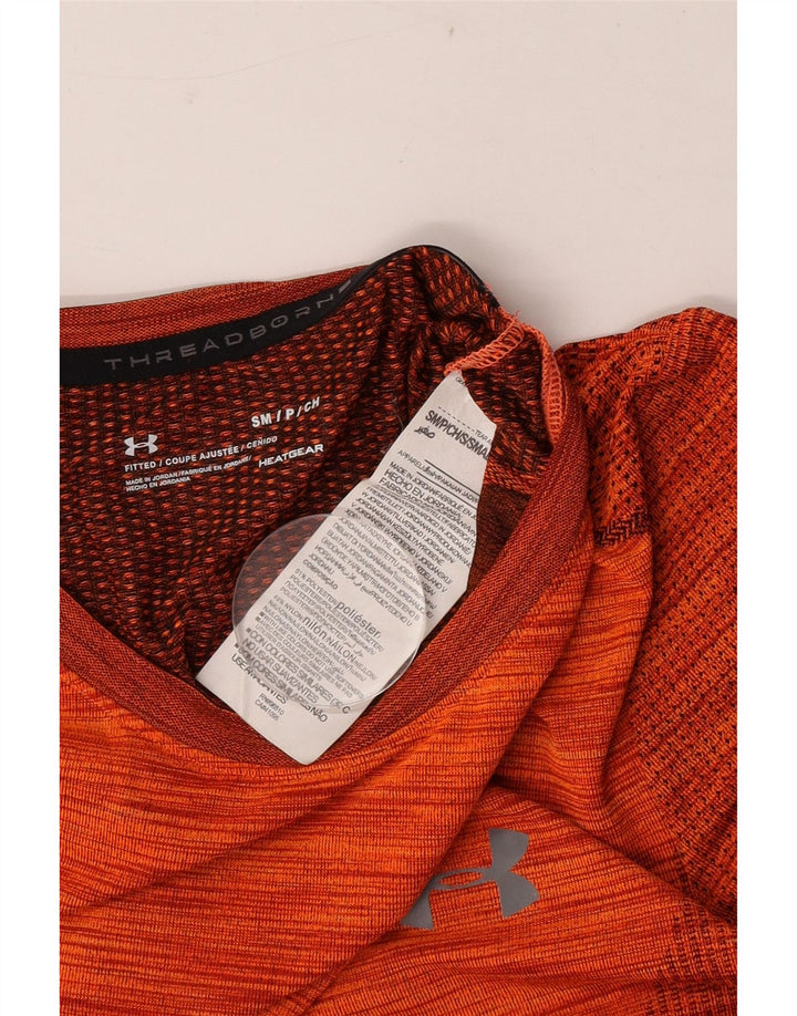 Under Armour Herre Heat Gear T-Shirt Top Lille orange stribet polyester