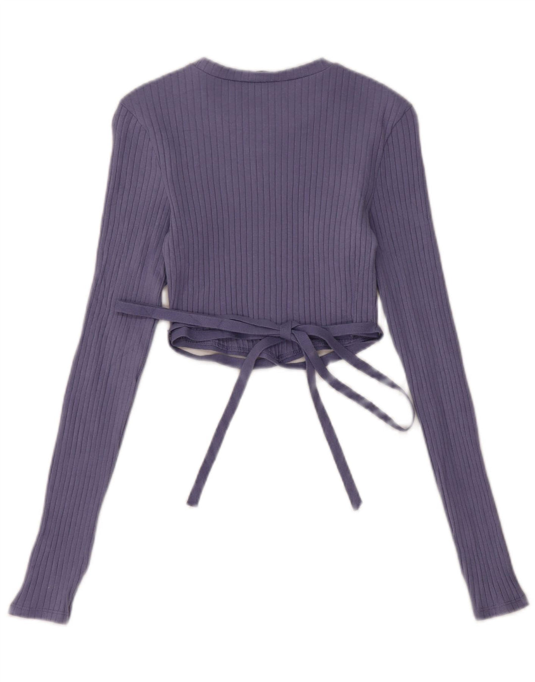 Zara Womens Crop Top Langærmet UK 10 Small Blue Cotton