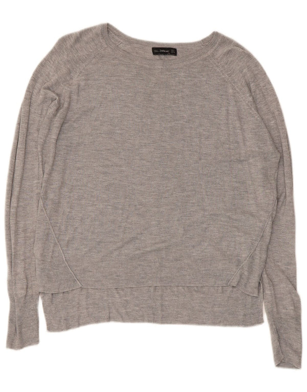 Zara Womens Crop Boat Neck Jumper Sweater UK 14 Medium Grey