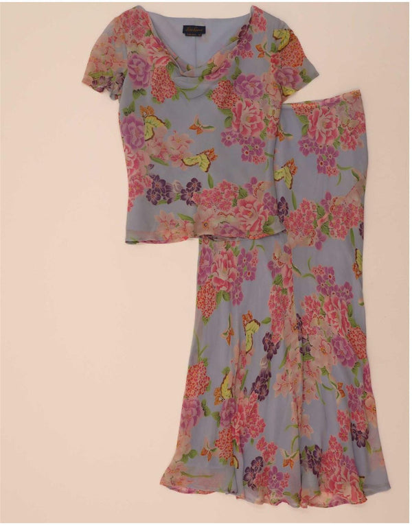Luisa Spagnoli Dame 2-delt nederdelsæt IT 42 Medium W30 Blue Floral Silke