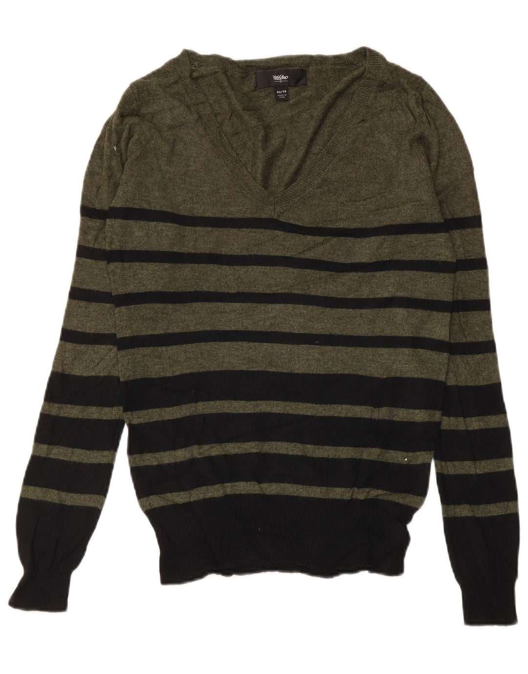 MOSSIMO Dame V-hals sweater UK 6 XS Khaki stribet nylon