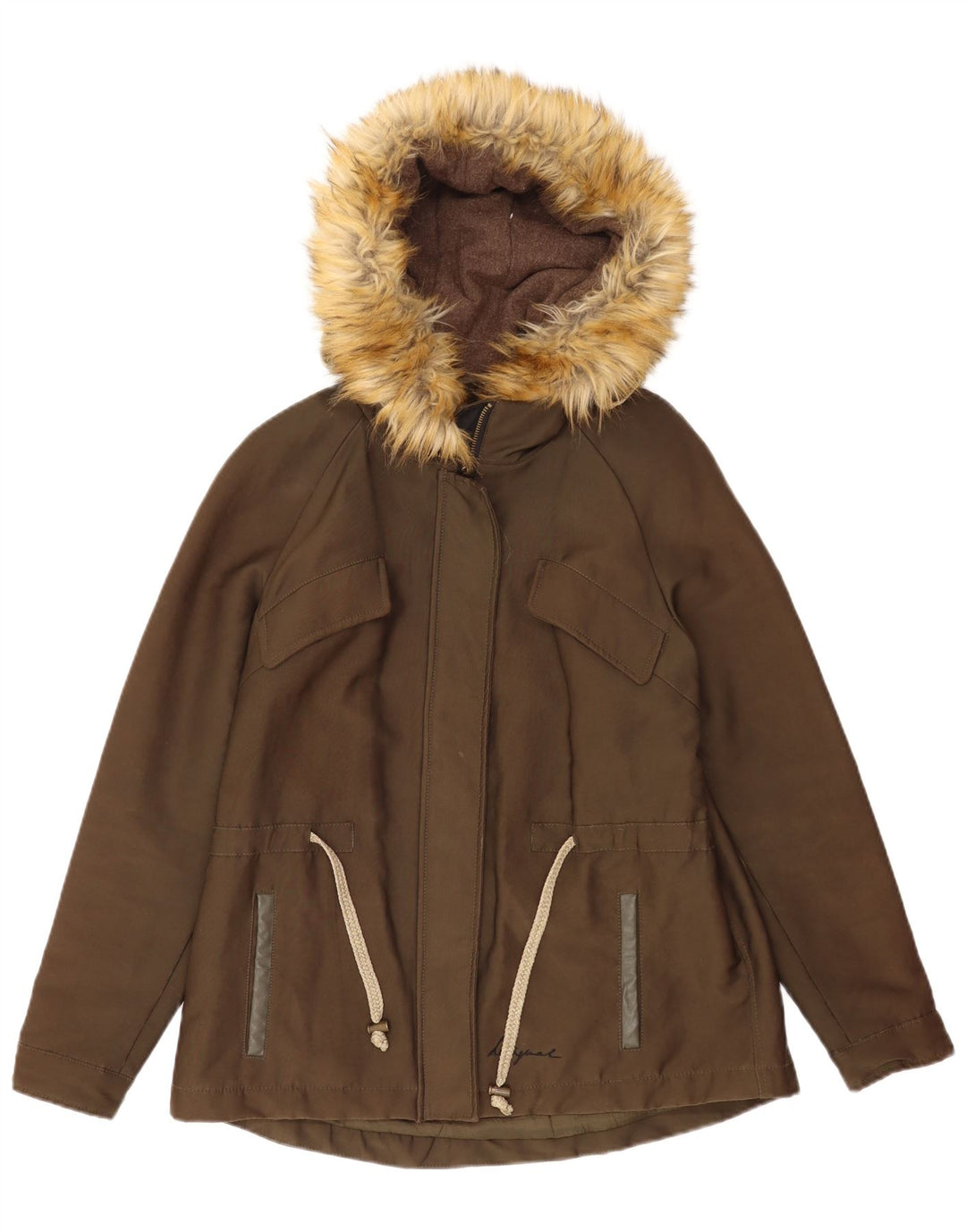 Desigual Dame grafisk hættejakke EU 38 Medium Khaki Bomuld