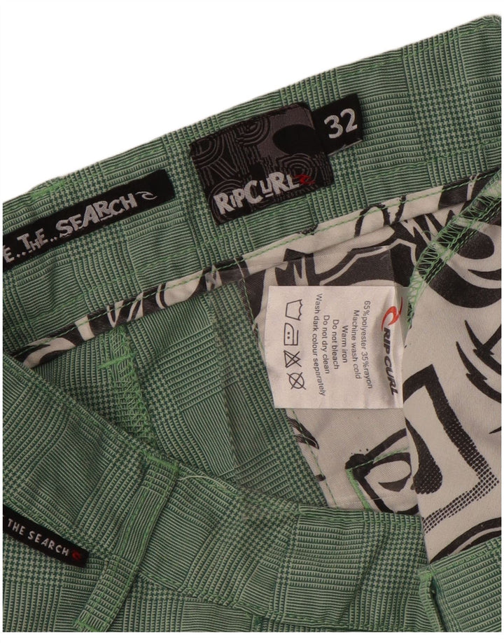 Rip Curl Herre Cargo Shorts W32 Medium Green Check Polyester