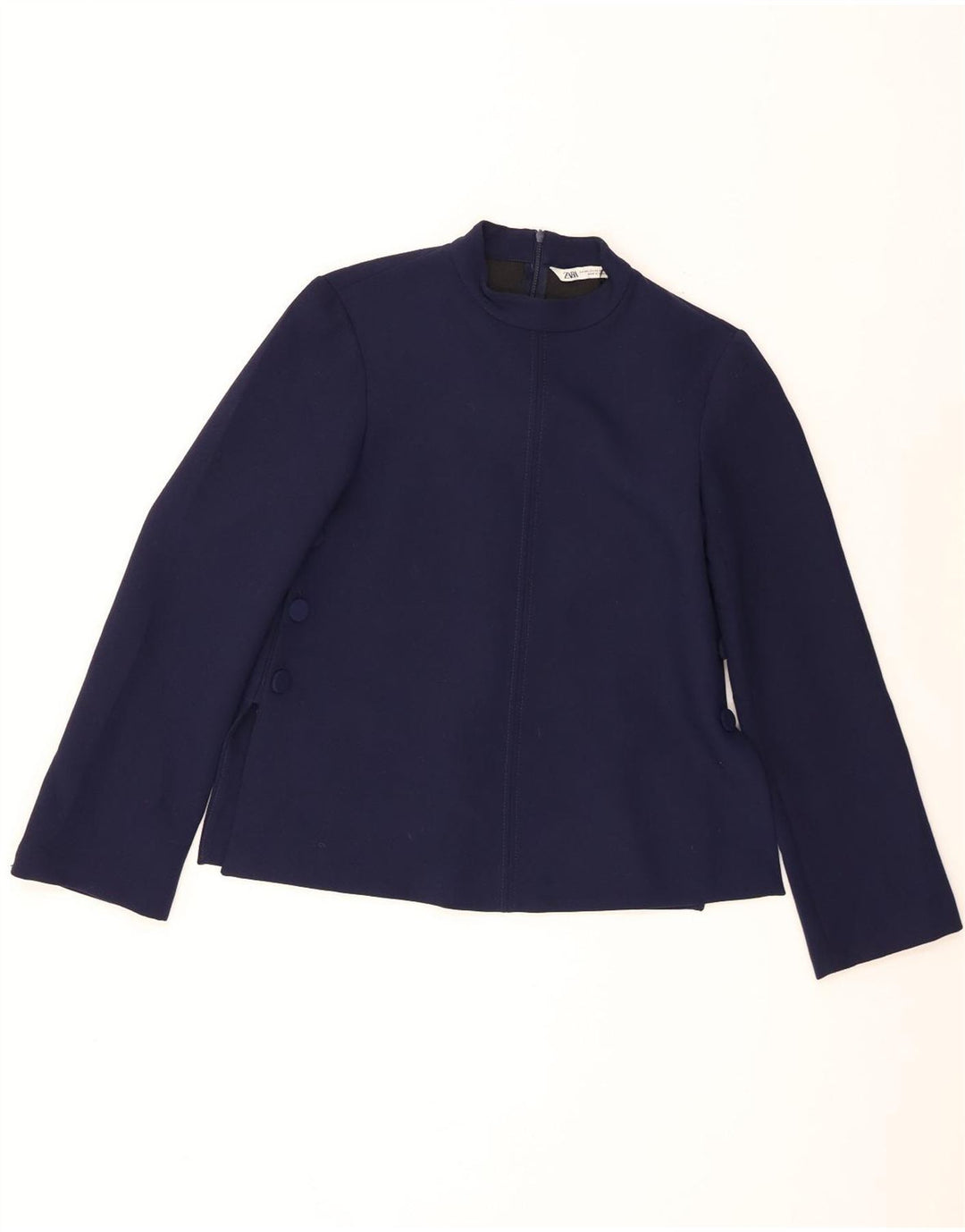 Zara Dame Langærmet Bluse Top UK 6 XS Navy Blue Polyester