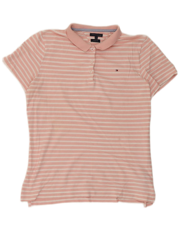 Tommy Hilfiger Dame Classic Fit Polo Shirt UK 14 Large Pink Stribet