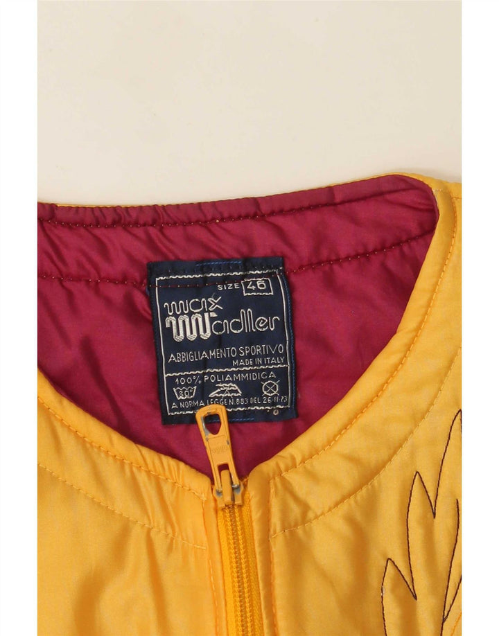 Vintage Dame Gilet IT 46 Large Yellow Floral Polyamid