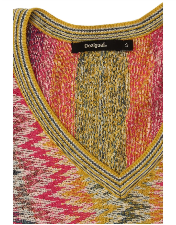 DESIGUAL Dame V-hals sweater UK 10 Small Multicolor Chevron