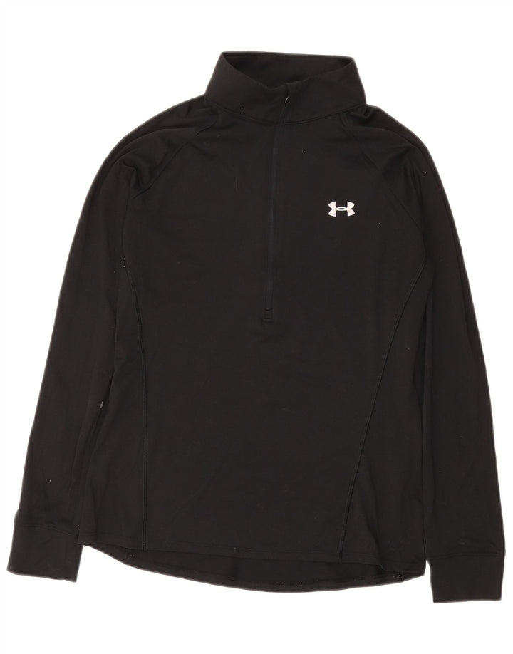 UNDER ARMOR Womens Zip Neck Pullover Træningsdragt Top UK 12 Medium Black