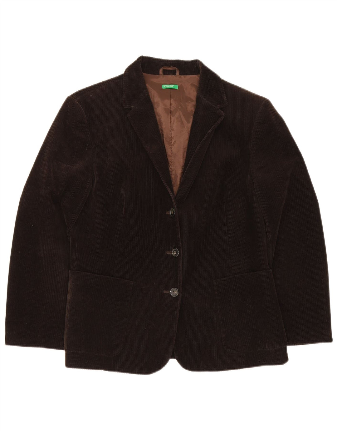 Benetton Dame 3-knaps Corduroy Blazer Jacket IT 46 Stor brun bomuld