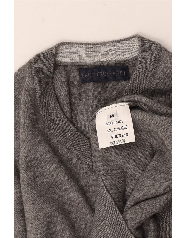 Trussardi Herre V-hals sweater Medium Grey Flecked Wool