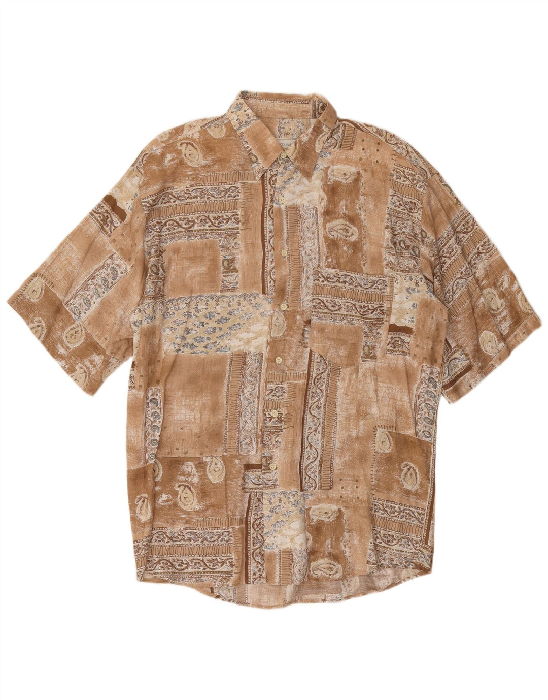 VINTAGE kortærmet herreskjorte Stor brun patchwork