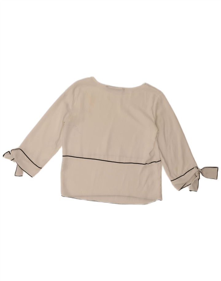 Zara Dame 3/4 ærmet bluse Top UK 6 XS Hvid Polyester