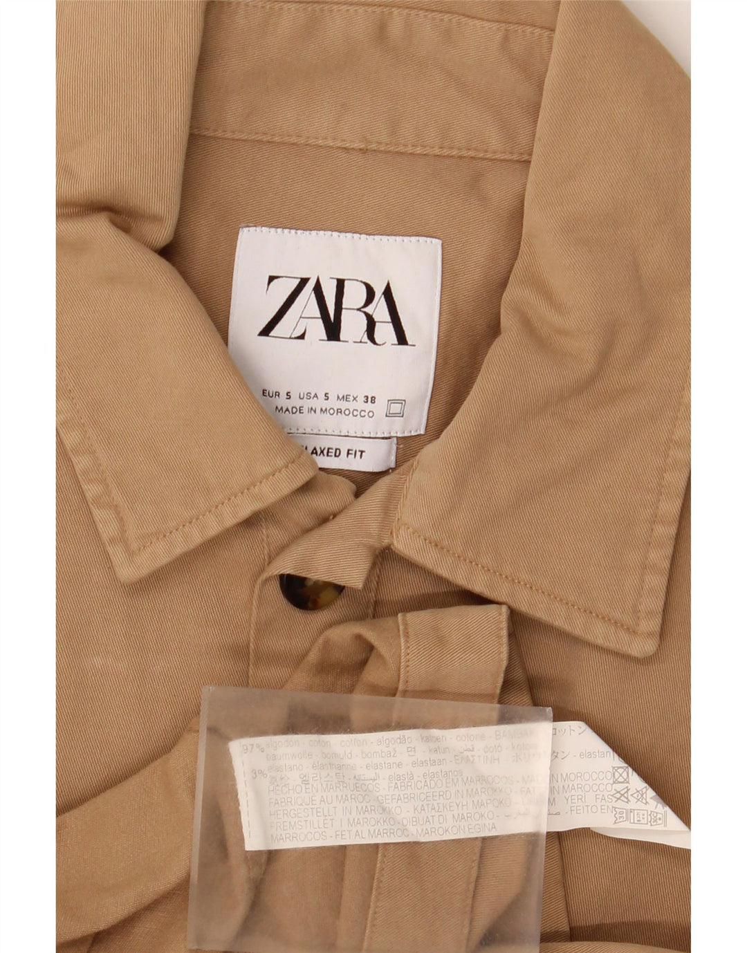 ZARA Relaxed Fit skjorte til mænd, lille beige bomuld
