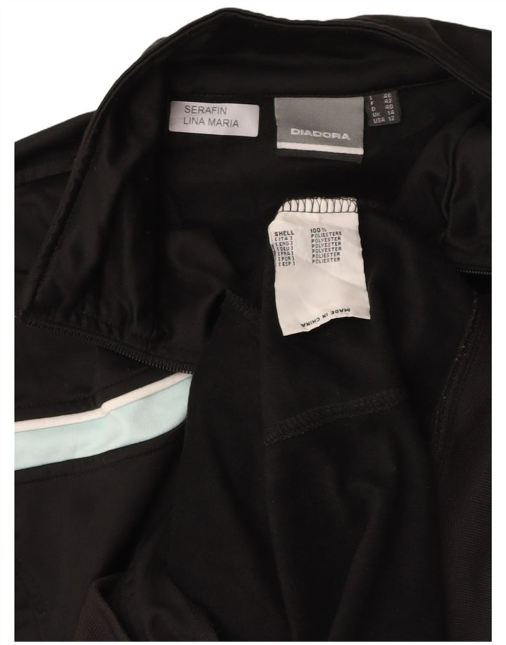 DIADORA Womens Tracksuit Top Jacket UK 14 Large Black Colourblock