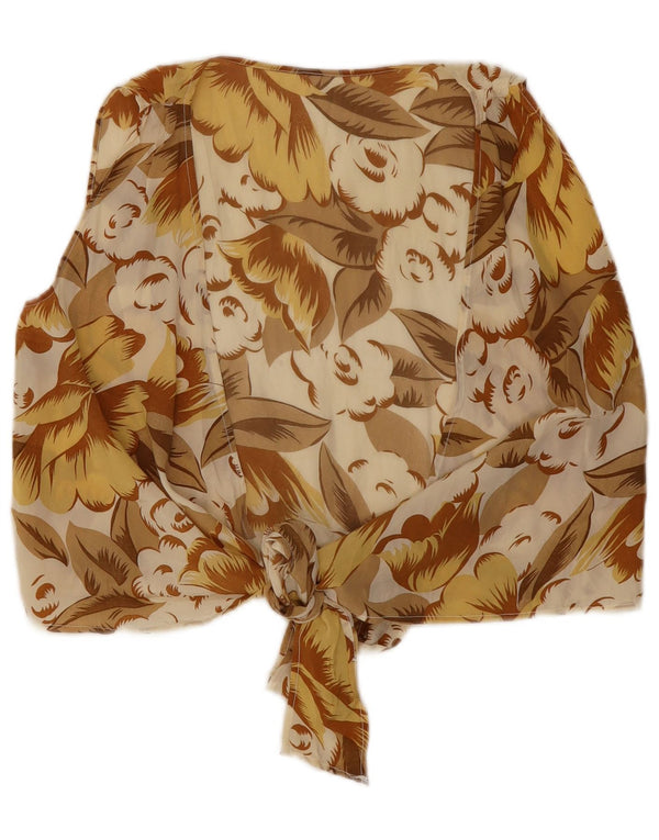 Vintage kvinders ærmeløs Crop Top UK 12 Medium Brown Floral