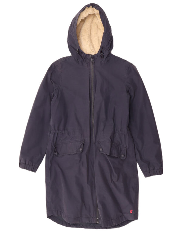 Joules Dame Hooded Parka Jacket UK 10 Small Navy Blue Cotton