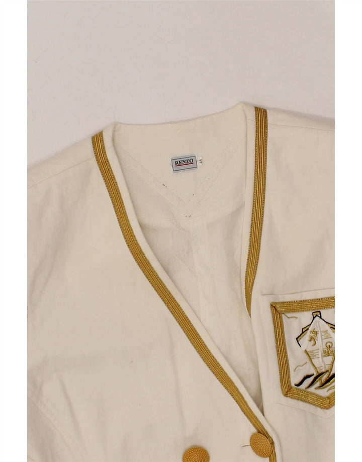 RENZO Womens Short Sleeve Double Breasted Blazer Jacket IT 44 Medium White Vintage Renzo and Second-Hand Renzo from Messina Hembry 